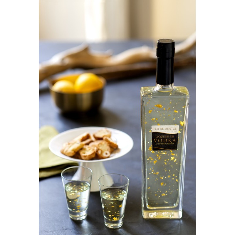 Vodka au Citron de Menton et paillettes d'Or