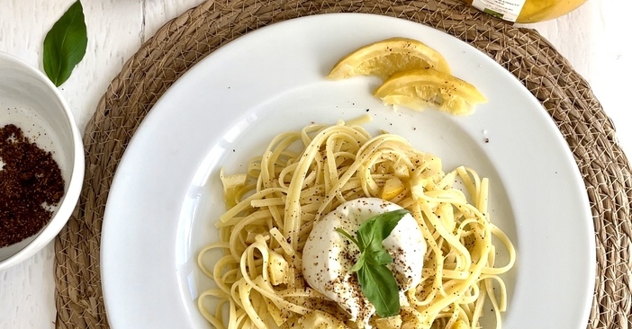 Tagliatelles burrata et citrons de Menton confits