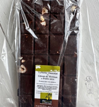 Tablette Chocolat au Citron de Menton et fruits secs 100gr